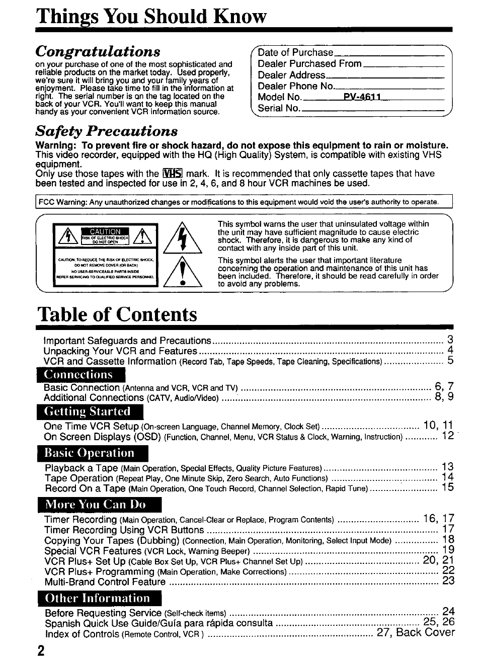 Panasonic PV-4611 User Manual | Page 2 / 28