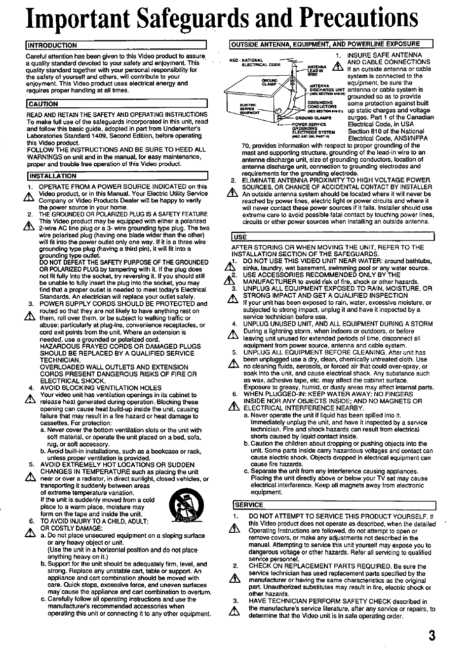 Important safeguards and precautions | Panasonic PV-4611 User Manual | Page 3 / 28
