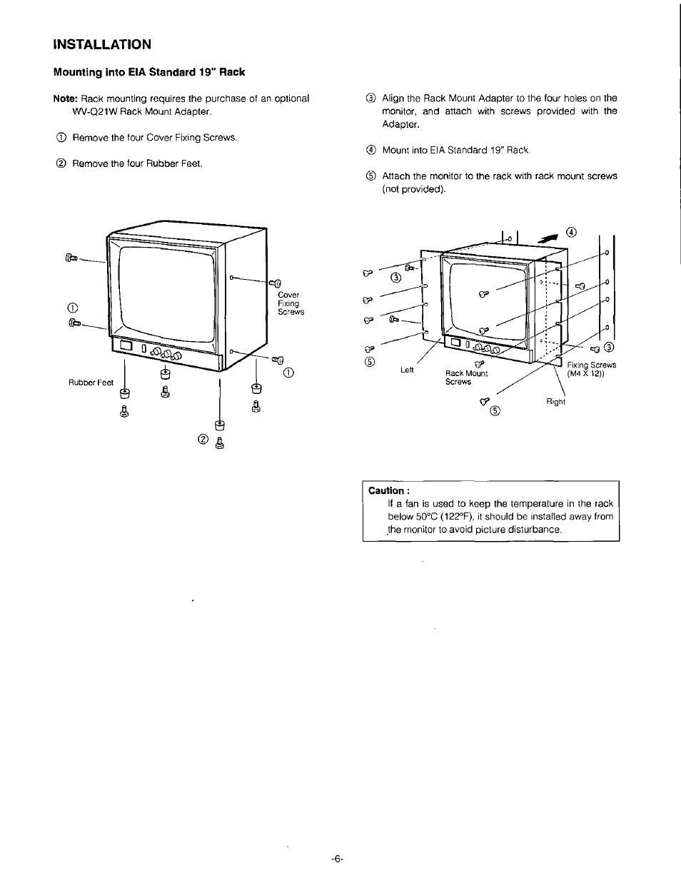 Mounting into eia standard 19” rack, Installation | Panasonic WV-BM1410 User Manual | Page 8 / 10