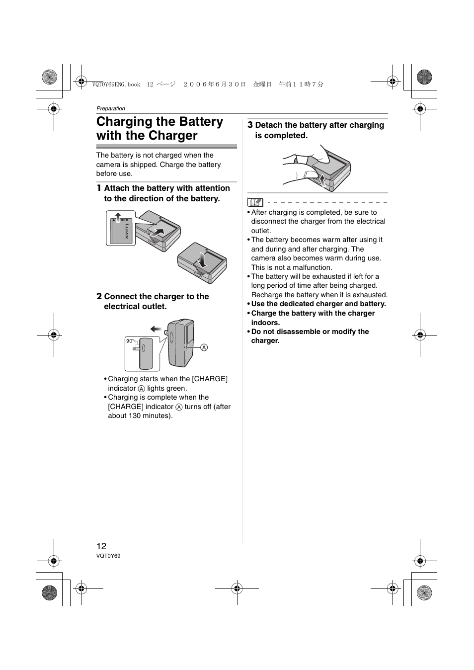Charging the battery with the charger | Panasonic DMC-FX07 User Manual | Page 12 / 128