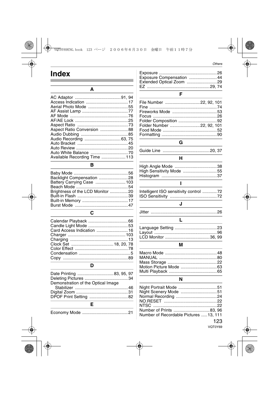 Index | Panasonic DMC-FX07 User Manual | Page 123 / 128