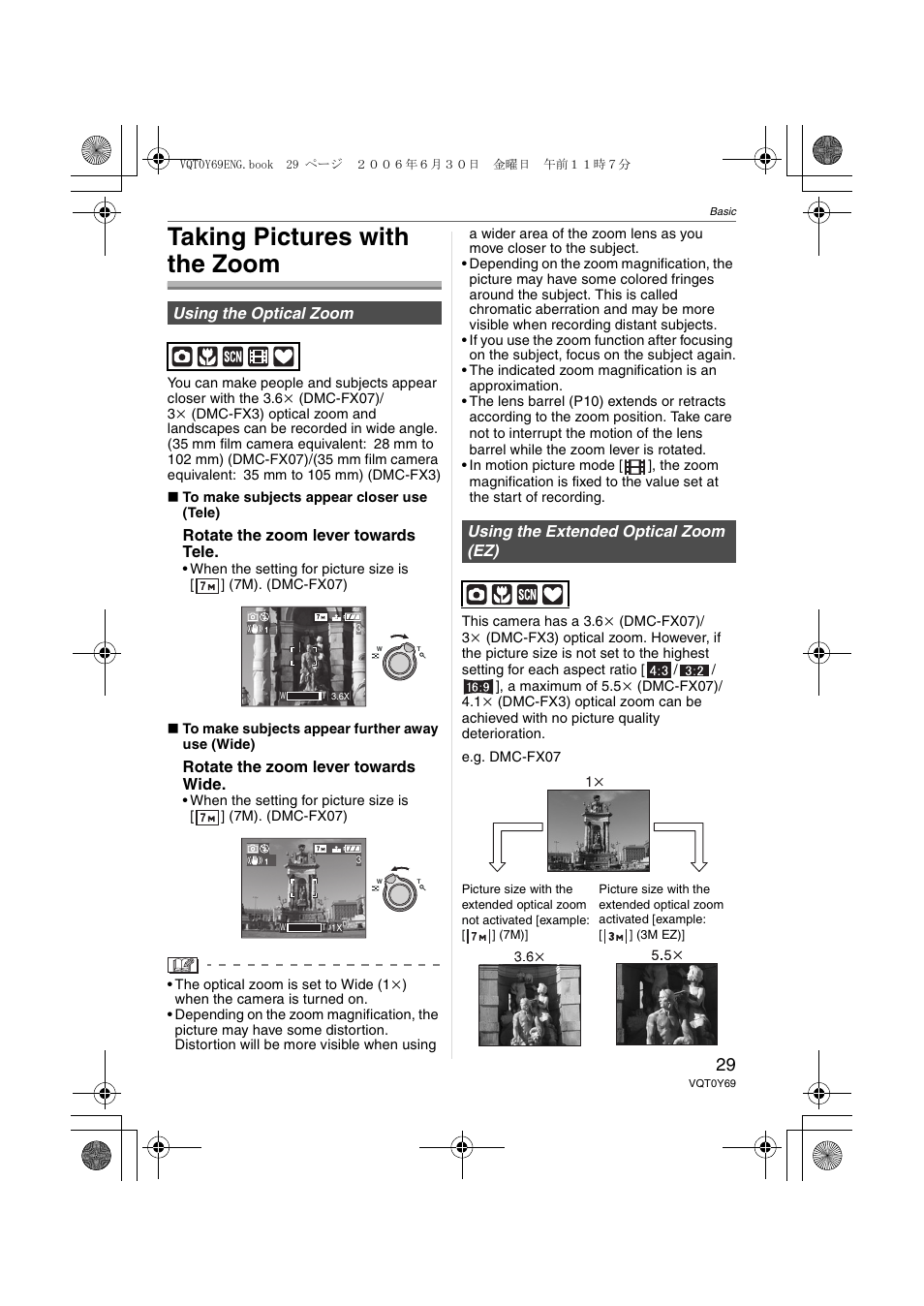 Taking pictures with the zoom | Panasonic DMC-FX07 User Manual | Page 29 / 128