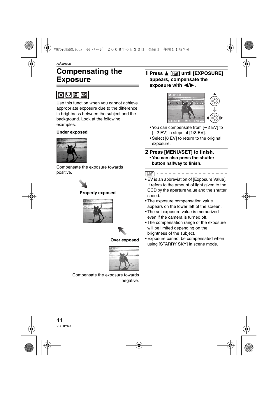 Compensating the exposure | Panasonic DMC-FX07 User Manual | Page 44 / 128