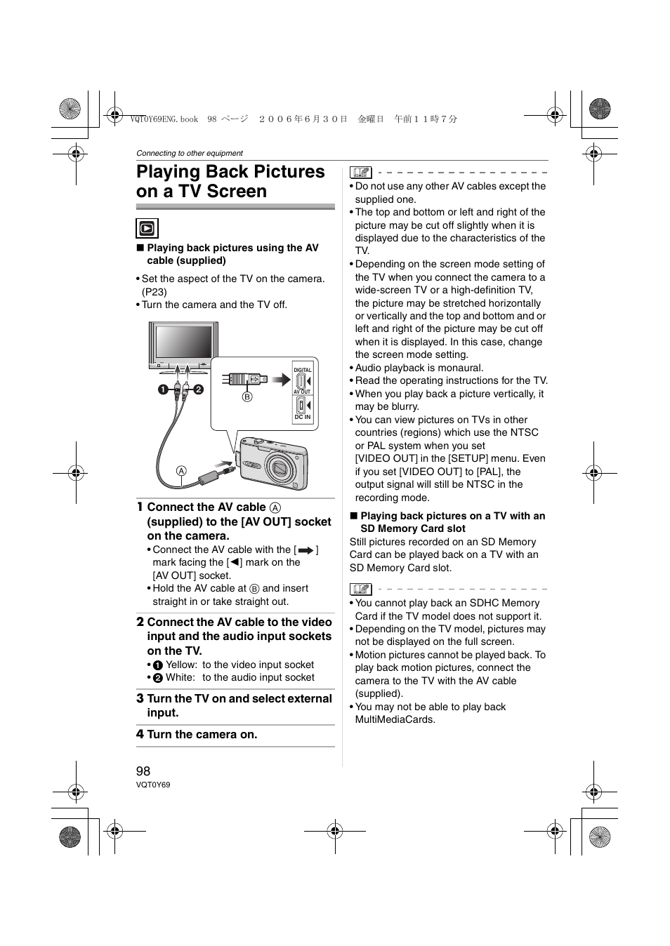 Playing back pictures on a tv screen | Panasonic DMC-FX07 User Manual | Page 98 / 128