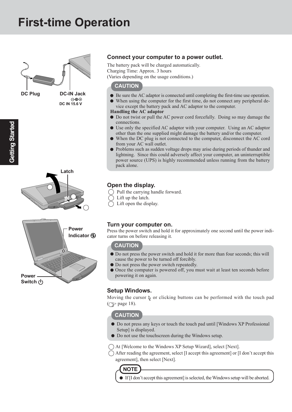 First-time operation | Panasonic CF-73 User Manual | Page 12 / 44