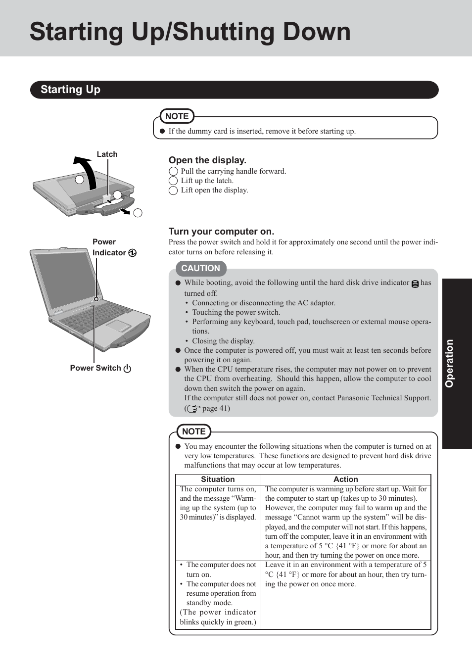 Starting up/shutting down, Starting up | Panasonic CF-73 User Manual | Page 15 / 44