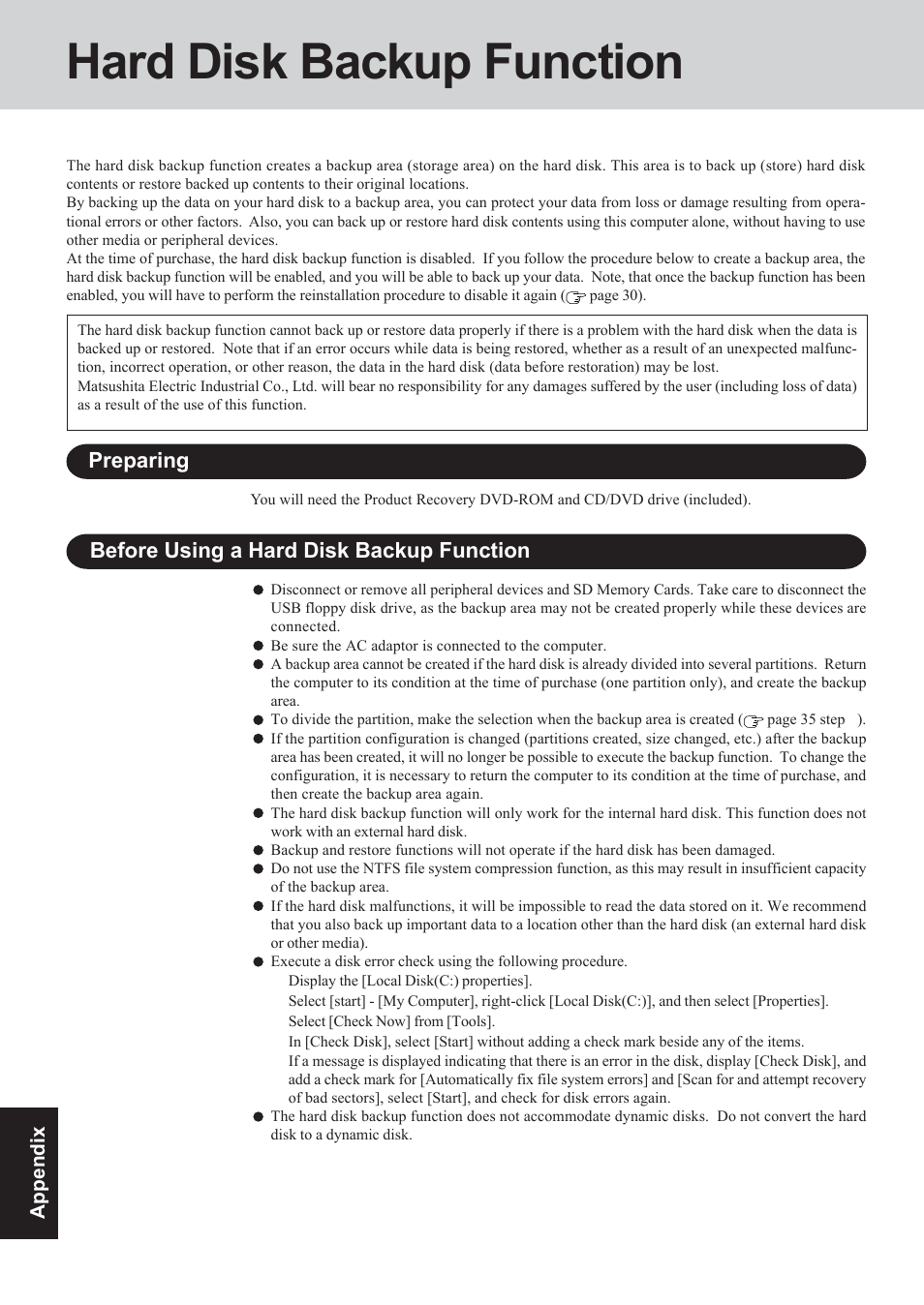 Hard disk backup function | Panasonic CF-73 User Manual | Page 34 / 44