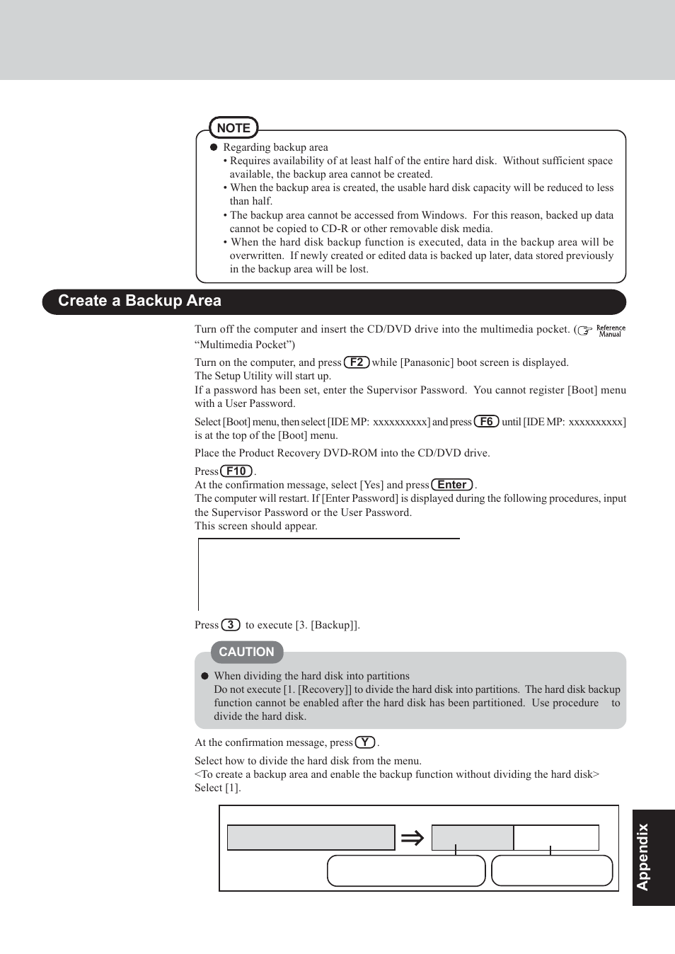 Create a backup area, Appendix | Panasonic CF-73 User Manual | Page 35 / 44