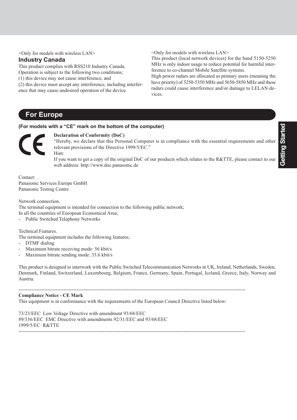 For europe | Panasonic CF-73 User Manual | Page 5 / 44