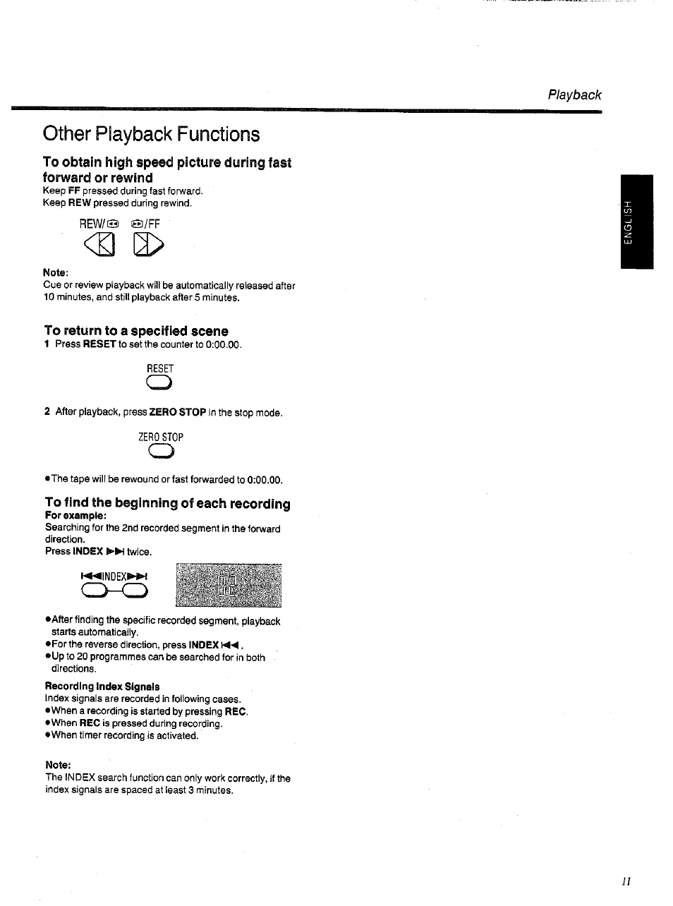 Note, To return to a specified scene, To find the beginning of each recording | H^index>w, B qx, Other playback functions | Panasonic NVSD200BA User Manual | Page 11 / 21