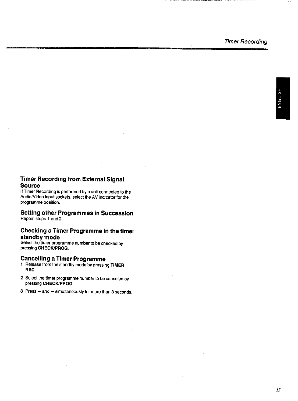 Timer recording from externai signal source, Setting other programmes in succession, Cancelling a timer programme | Panasonic NVSD200BA User Manual | Page 15 / 21