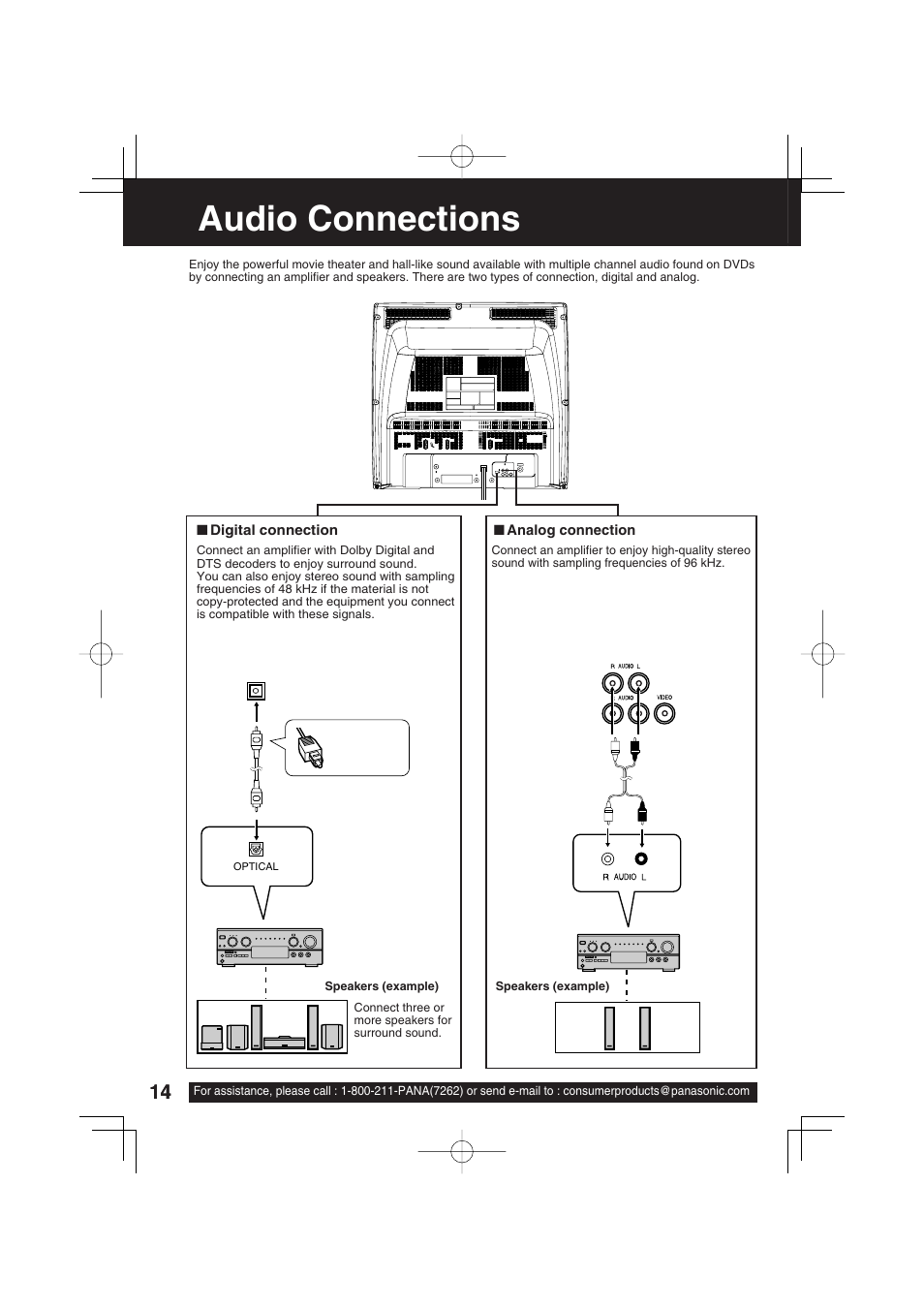 Audio connections | Panasonic PV 27D53 User Manual | Page 14 / 64