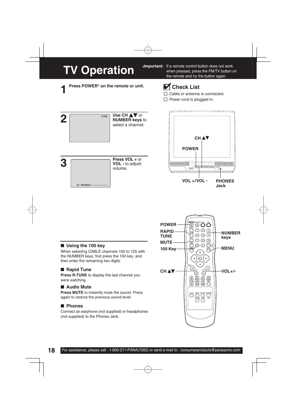 Tv operation, Tv operation 1 | Panasonic PV 27D53 User Manual | Page 18 / 64