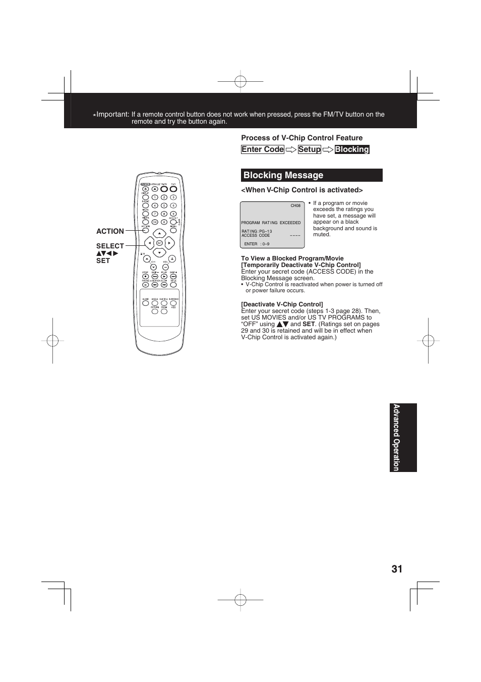 Blocking message | Panasonic PV 27D53 User Manual | Page 31 / 64