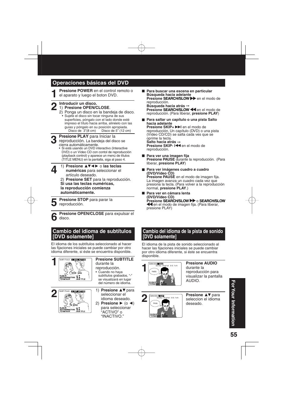 Operaciones básicas del dvd, Cambio del idioma de subtítulos [dvd solamente | Panasonic PV 27D53 User Manual | Page 55 / 64