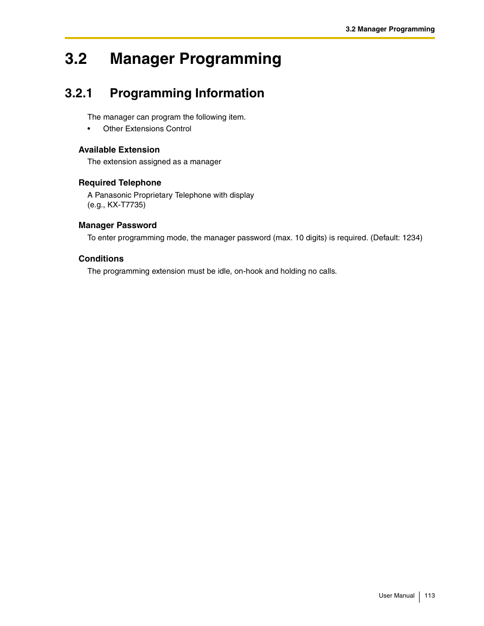 2 manager programming, 1 programming information | Panasonic KX-TAW848 User Manual | Page 113 / 144
