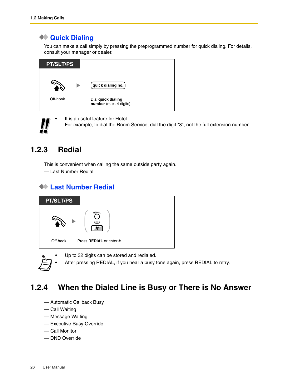 Quick dialing, 3 redial, Last number redial | Panasonic KX-TAW848 User Manual | Page 26 / 144