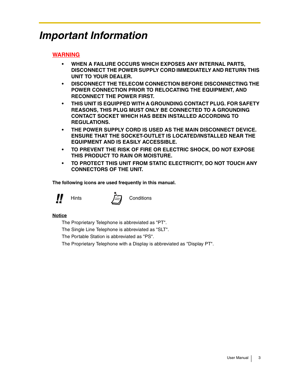 Important information | Panasonic KX-TAW848 User Manual | Page 3 / 144