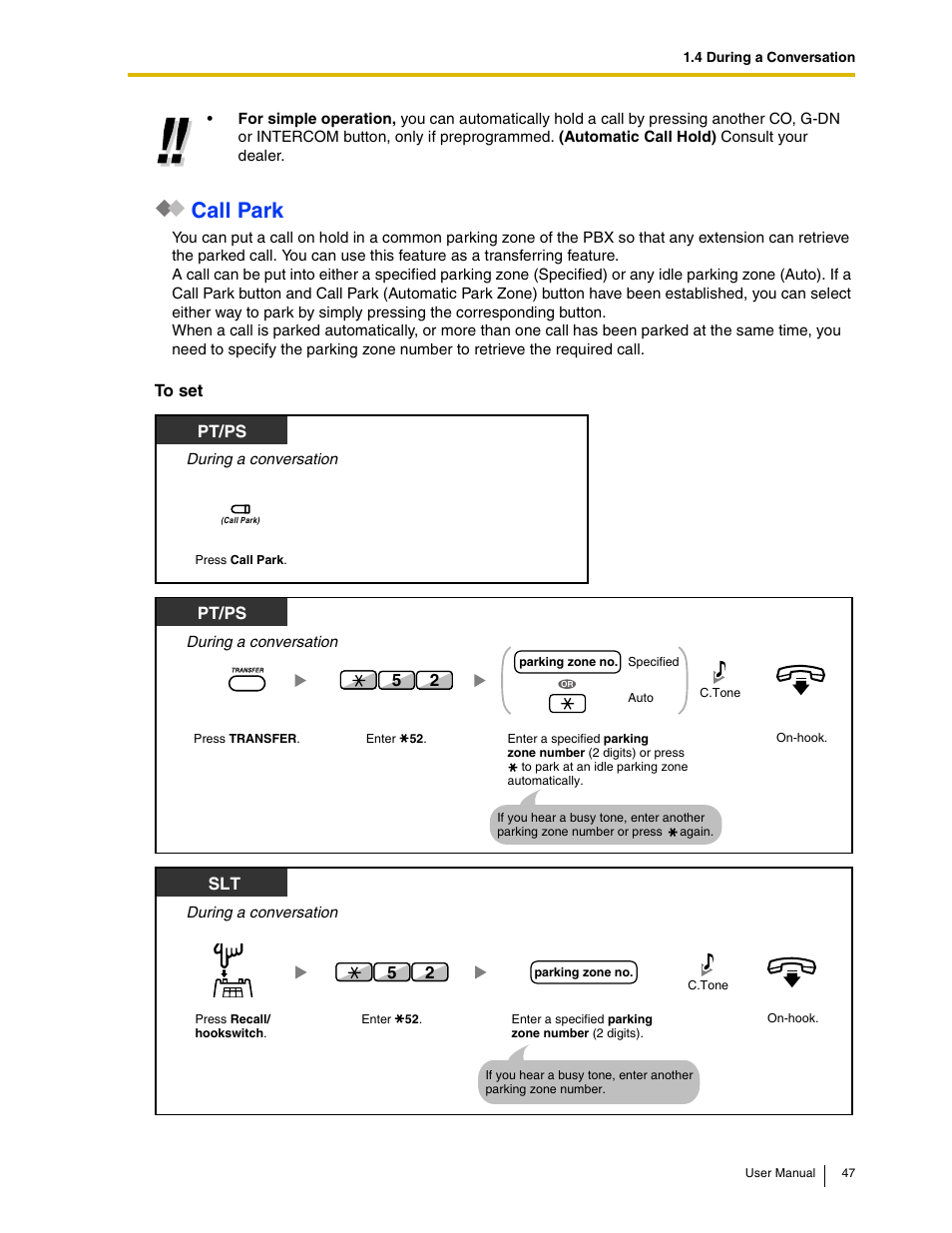 Call park, Pt/ps | Panasonic KX-TAW848 User Manual | Page 47 / 144