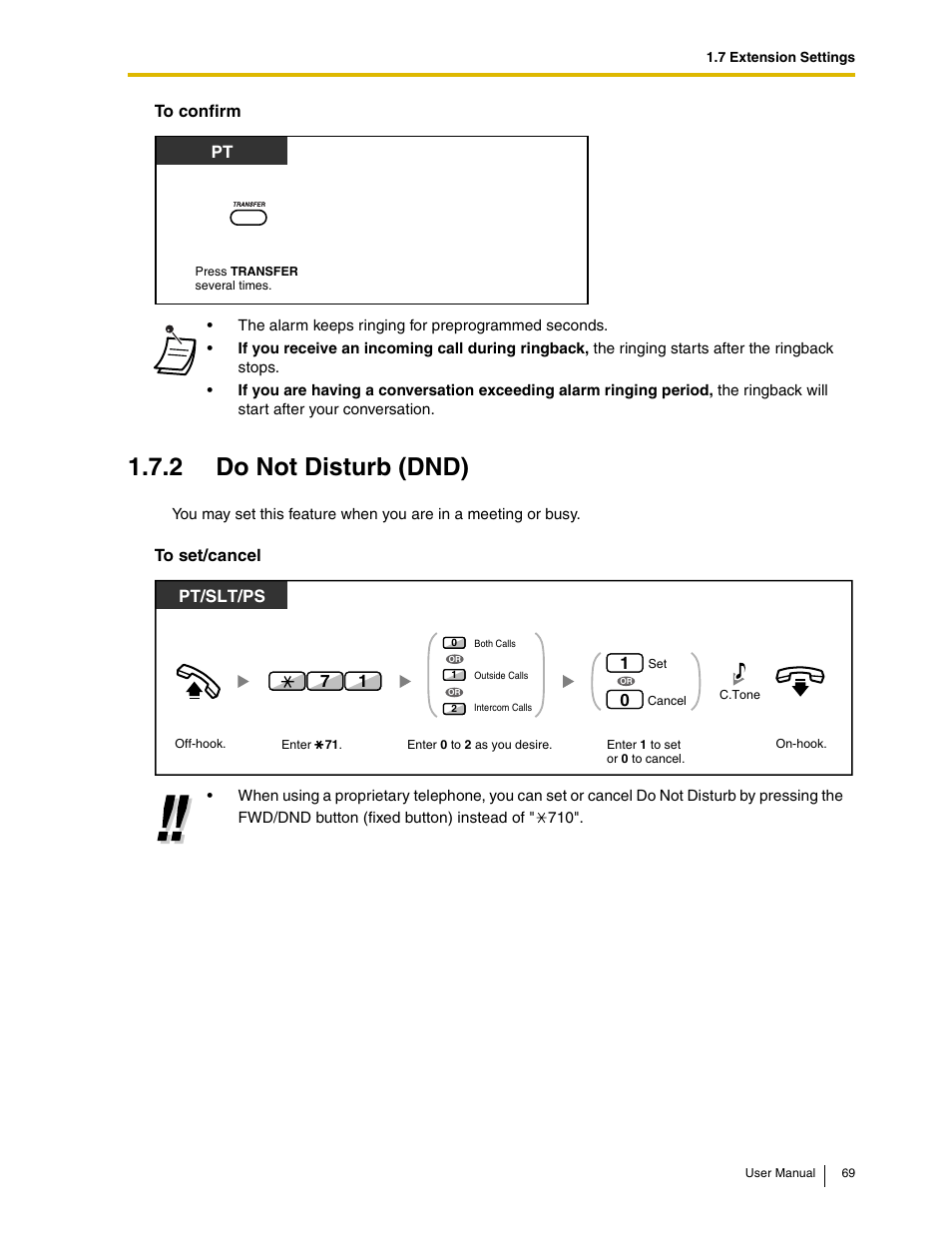 2 do not disturb (dnd), Pt/slt/ps | Panasonic KX-TAW848 User Manual | Page 69 / 144