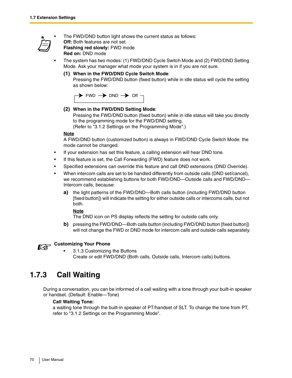 3 call waiting | Panasonic KX-TAW848 User Manual | Page 70 / 144