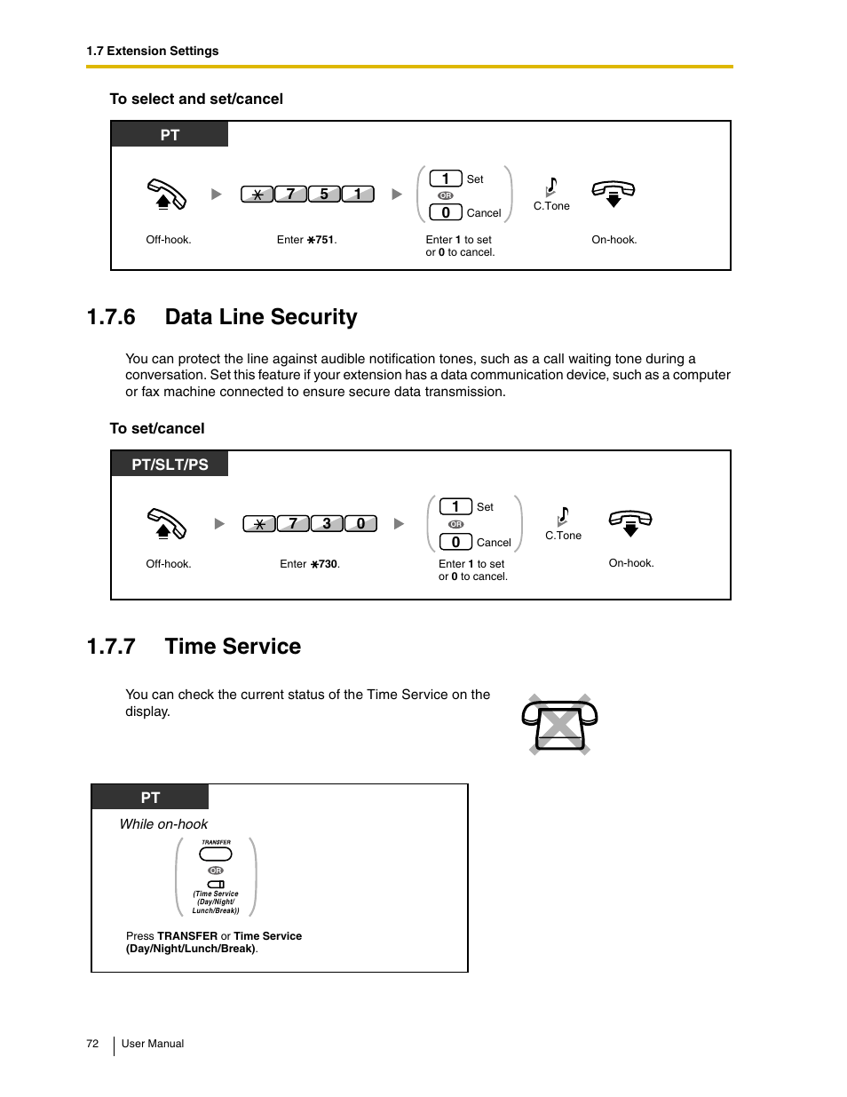 6 data line security, 7 time service | Panasonic KX-TAW848 User Manual | Page 72 / 144