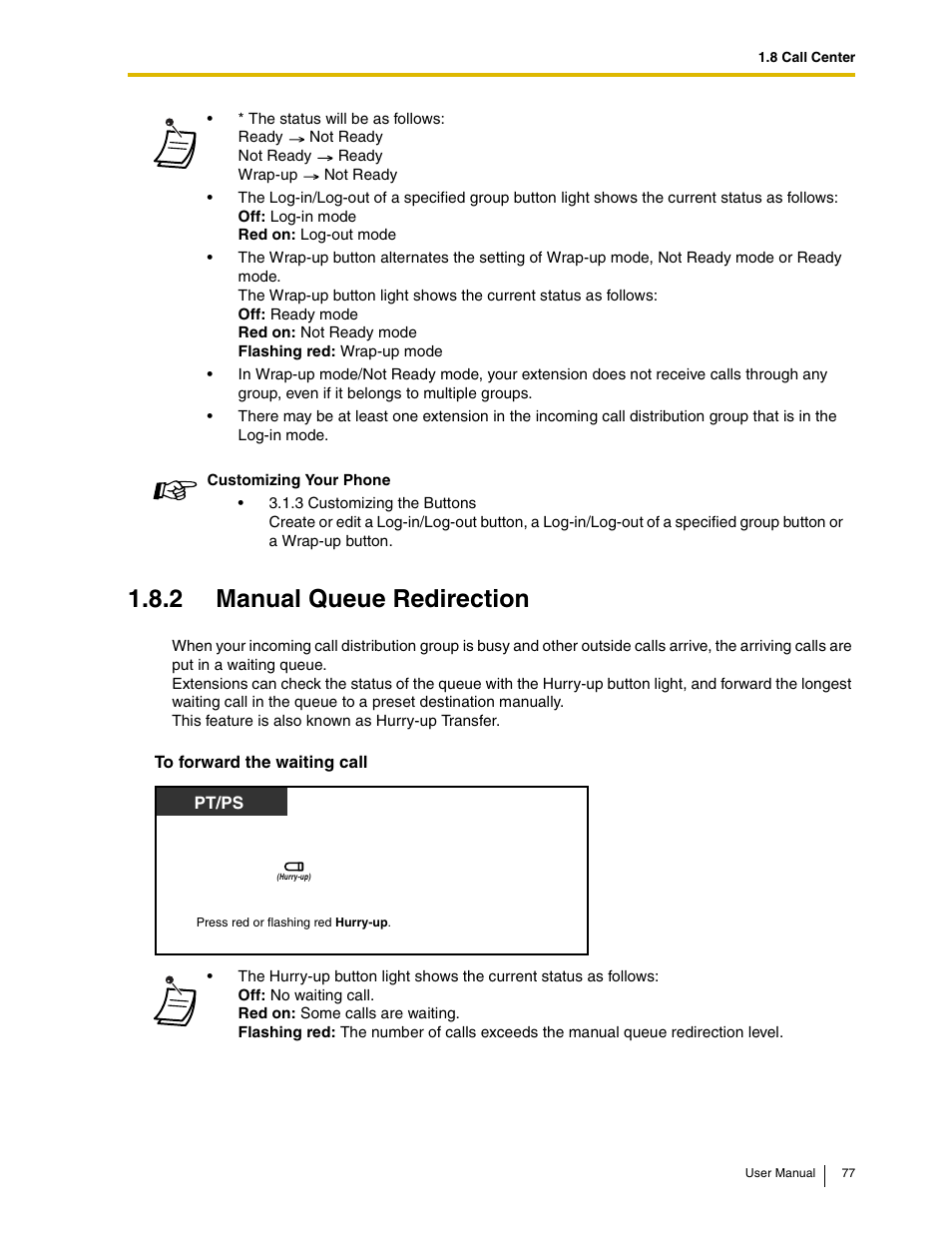 2 manual queue redirection | Panasonic KX-TAW848 User Manual | Page 77 / 144