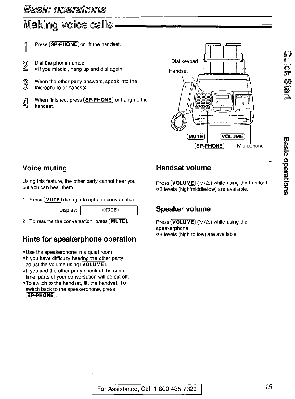 Dviakinig, Voice muting, Hints for speakerphone operation | Handset volume, Speaker volume | Panasonic KX-FP200 User Manual | Page 15 / 80