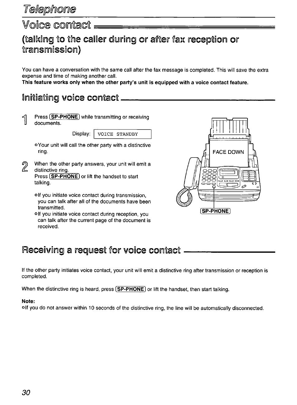 Receiving a request for voice contact, Note, Initiating voice contact | Panasonic KX-FP200 User Manual | Page 30 / 80
