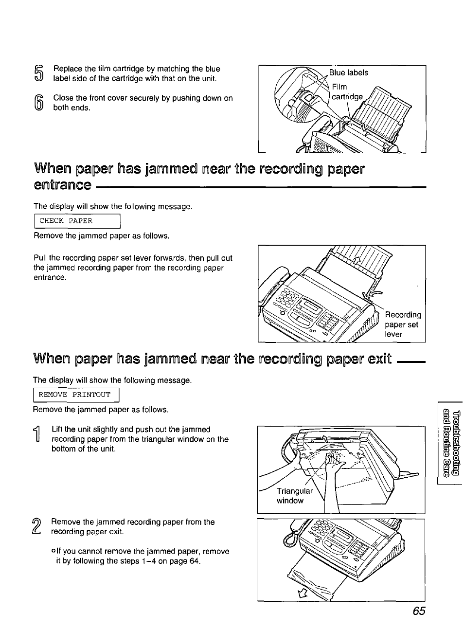 When paper has jammed near the entrance | Panasonic KX-FP200 User Manual | Page 65 / 80