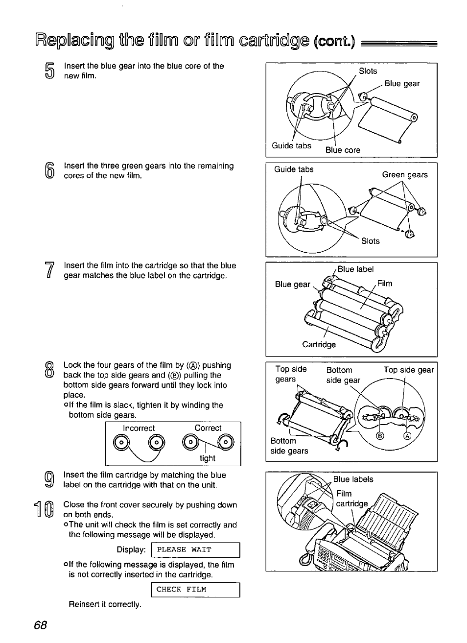 Replacddug îh® fdim or film earfridlg© (cont) | Panasonic KX-FP200 User Manual | Page 68 / 80