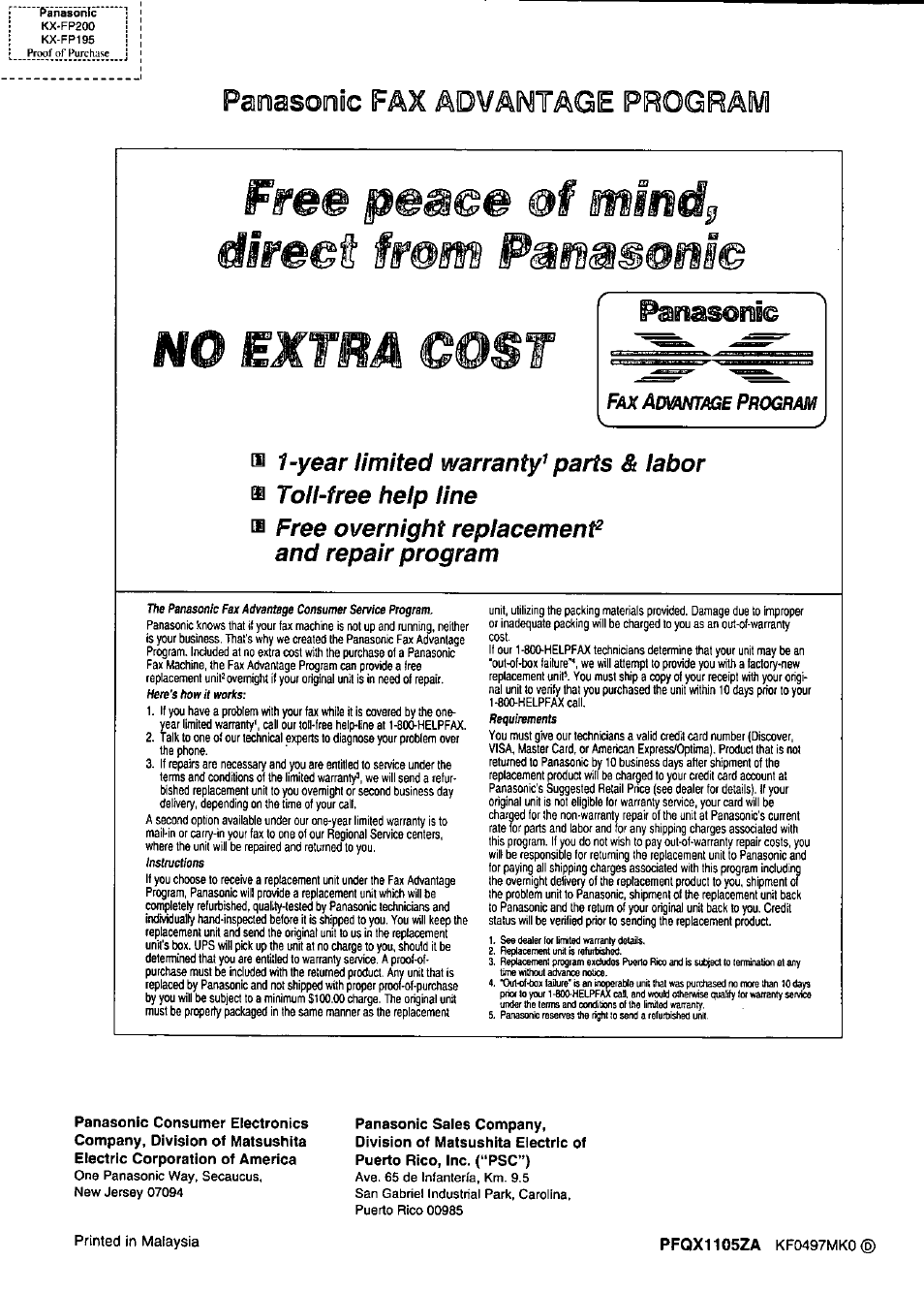 Panasonic fax advaesstage program | Panasonic KX-FP200 User Manual | Page 80 / 80