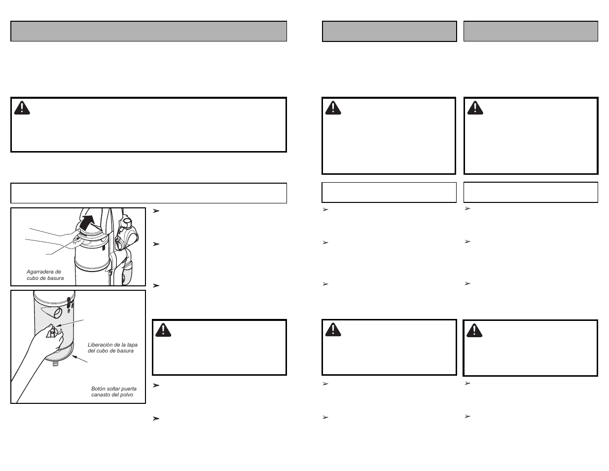 Routine care of vacuum cleaner, Caution, Attention | Cuidado, Warning, Avertissement, Advertencia | Panasonic MC-UL915 User Manual | Page 36 / 72