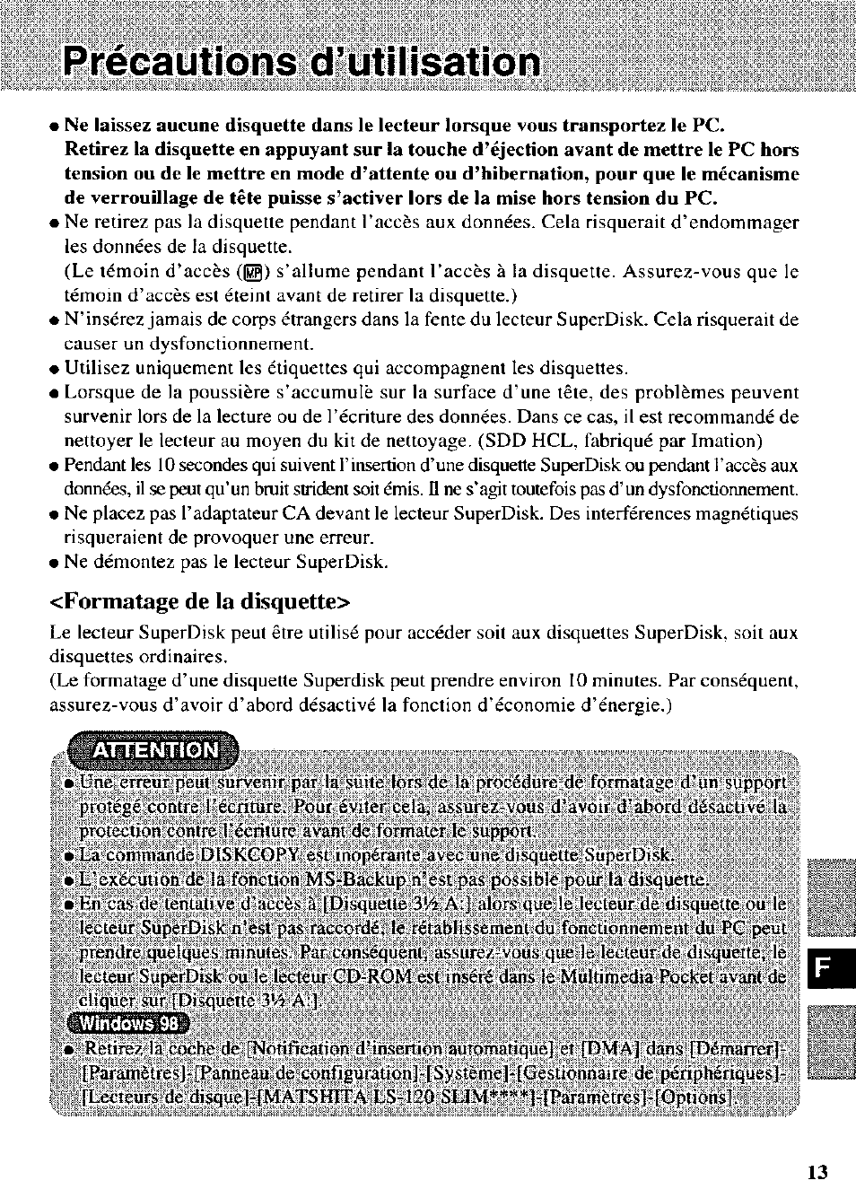 Formatage de la disquetto | Panasonic CF-VFS721 User Manual | Page 13 / 16