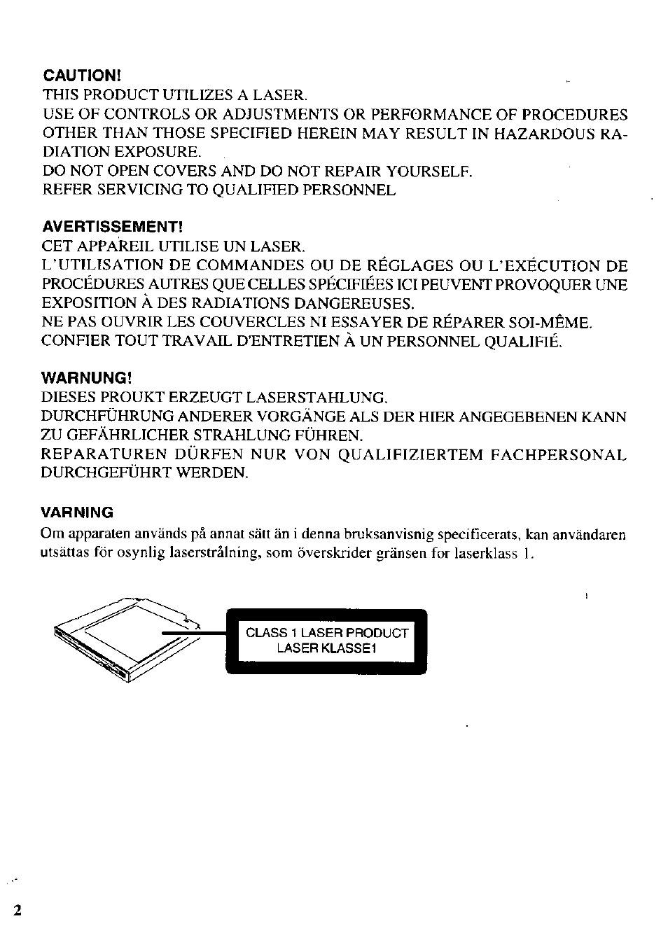 Caution, Avertissement, Warnung | Varning | Panasonic CF-VFS721 User Manual | Page 2 / 16