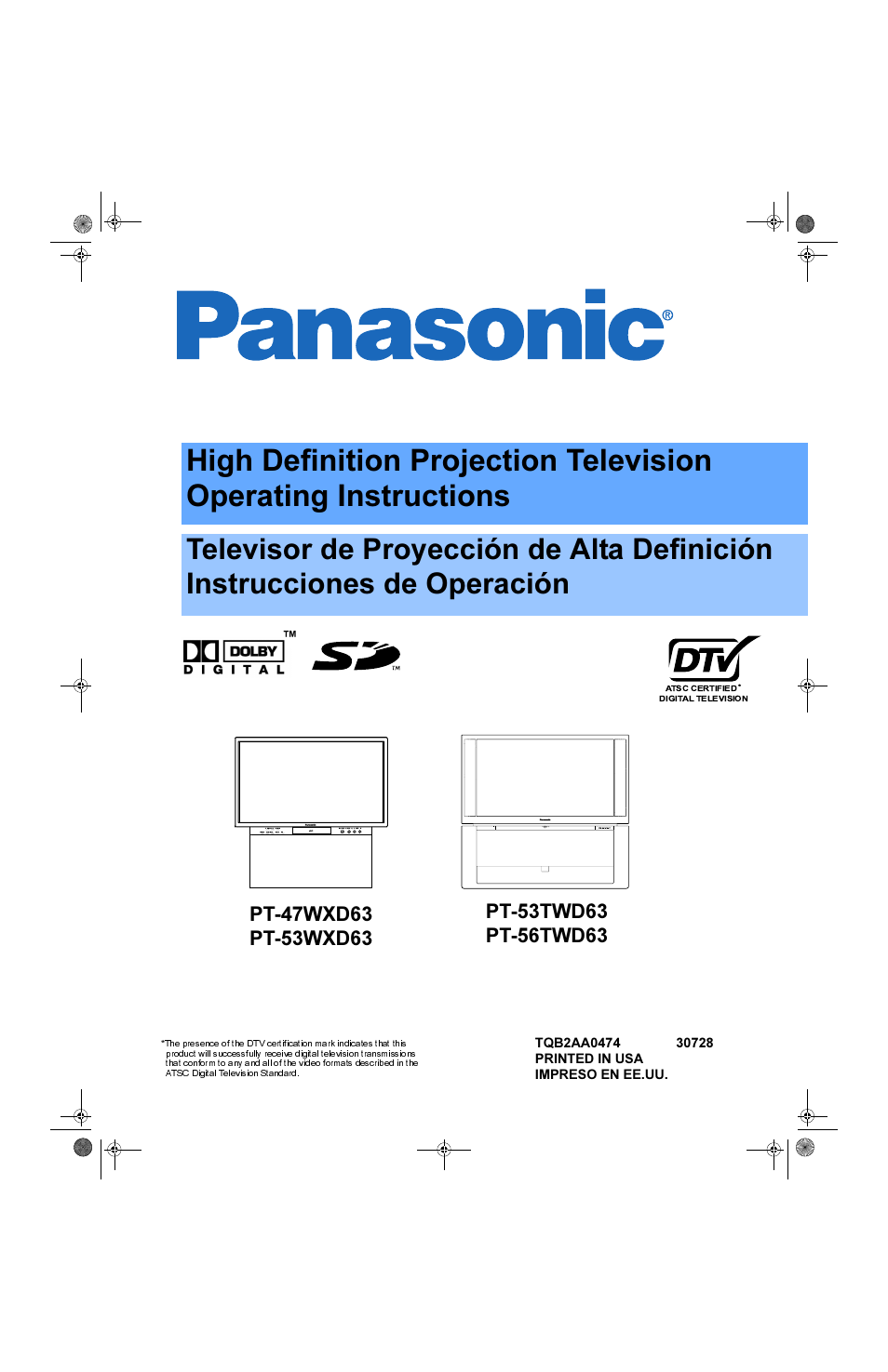 Panasonic PT-53WXD63 User Manual | 88 pages