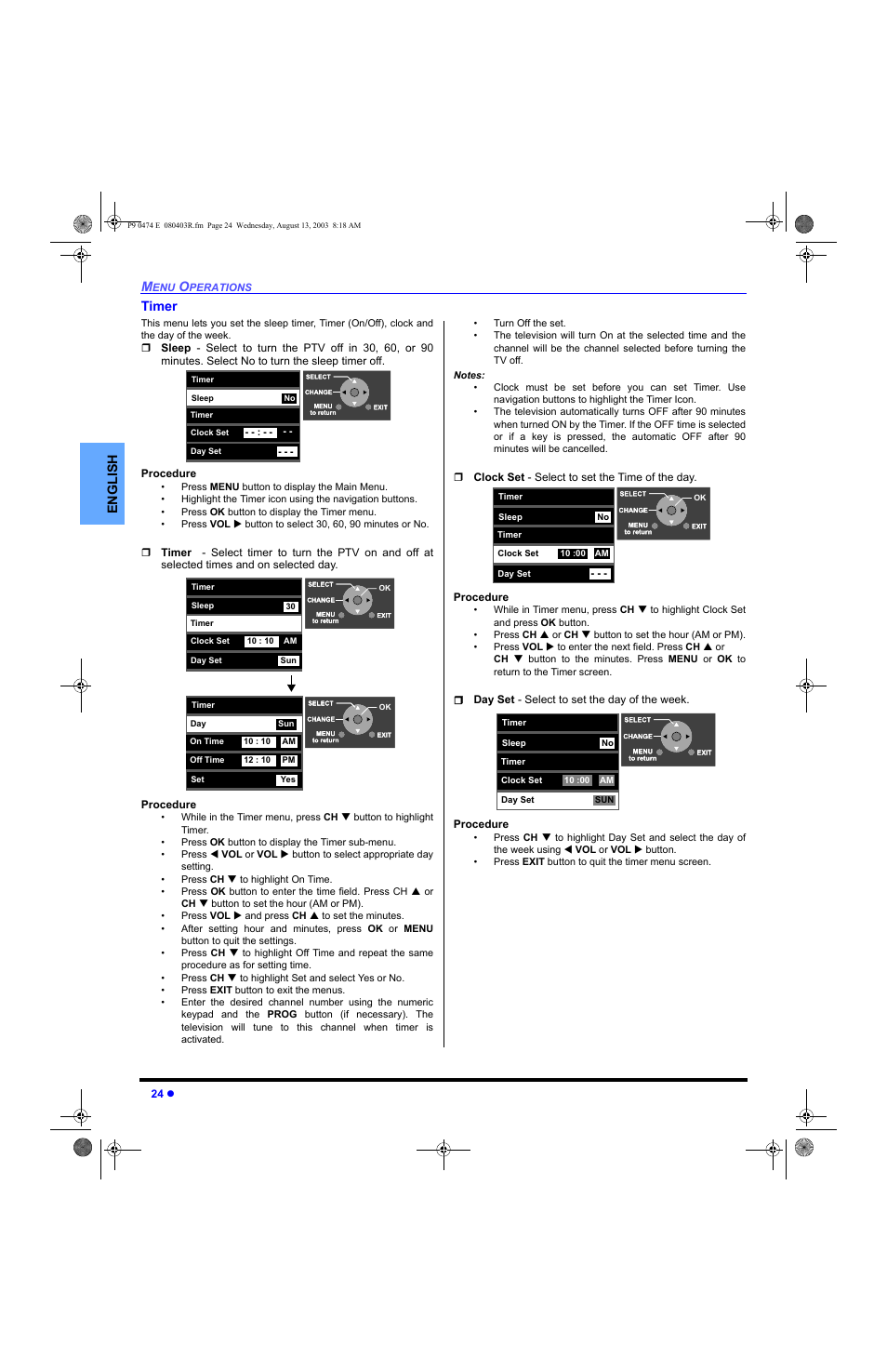 Timer, English timer | Panasonic PT-53WXD63 User Manual | Page 26 / 88