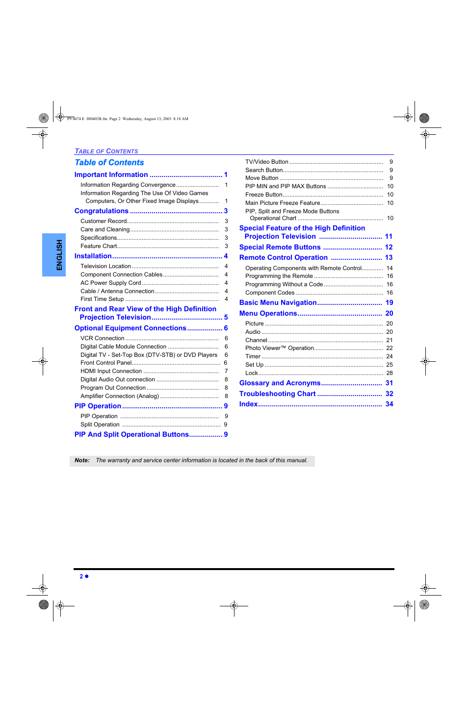 Panasonic PT-53WXD63 User Manual | Page 4 / 88