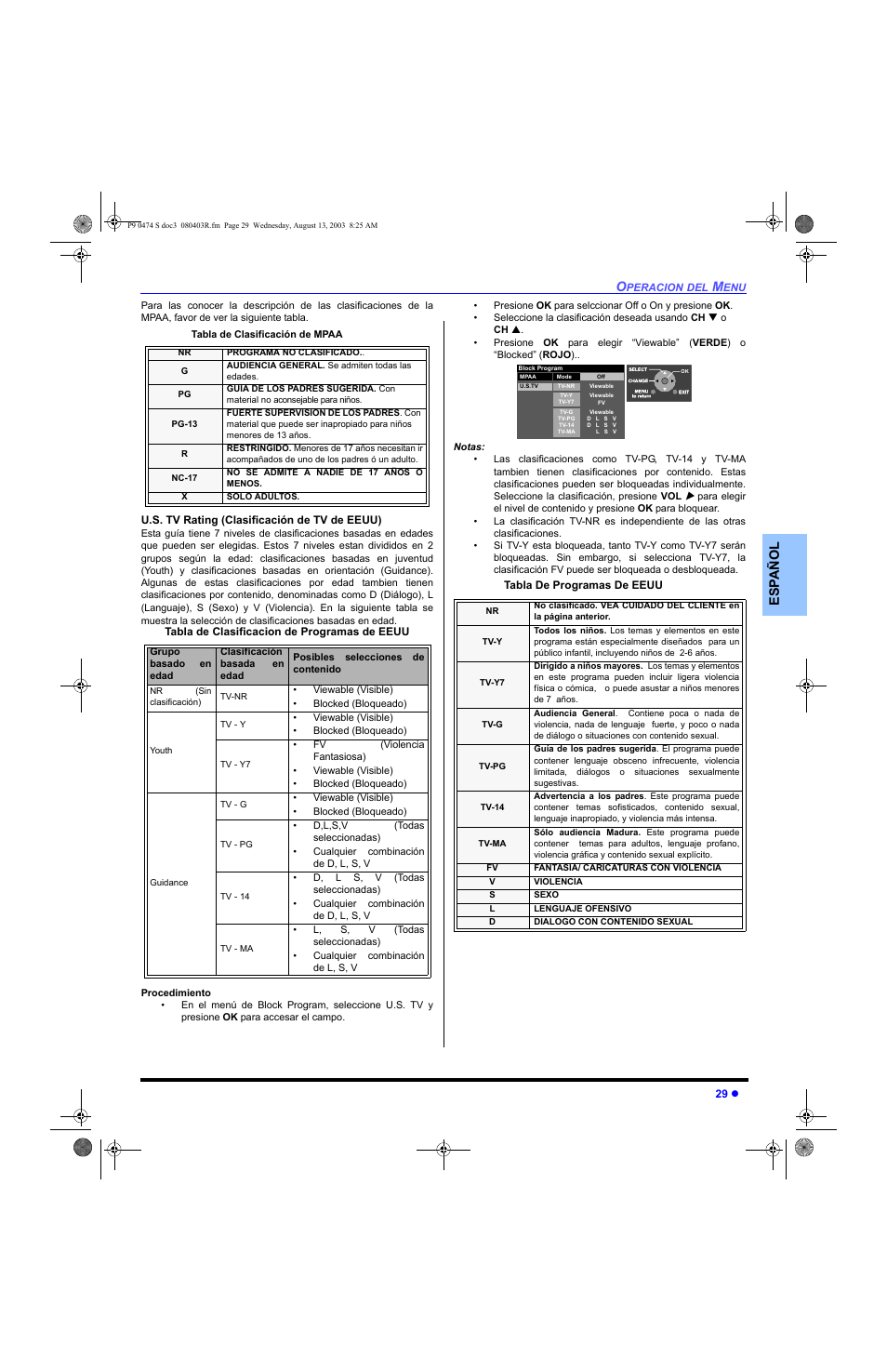 Es p añol | Panasonic PT-53WXD63 User Manual | Page 67 / 88