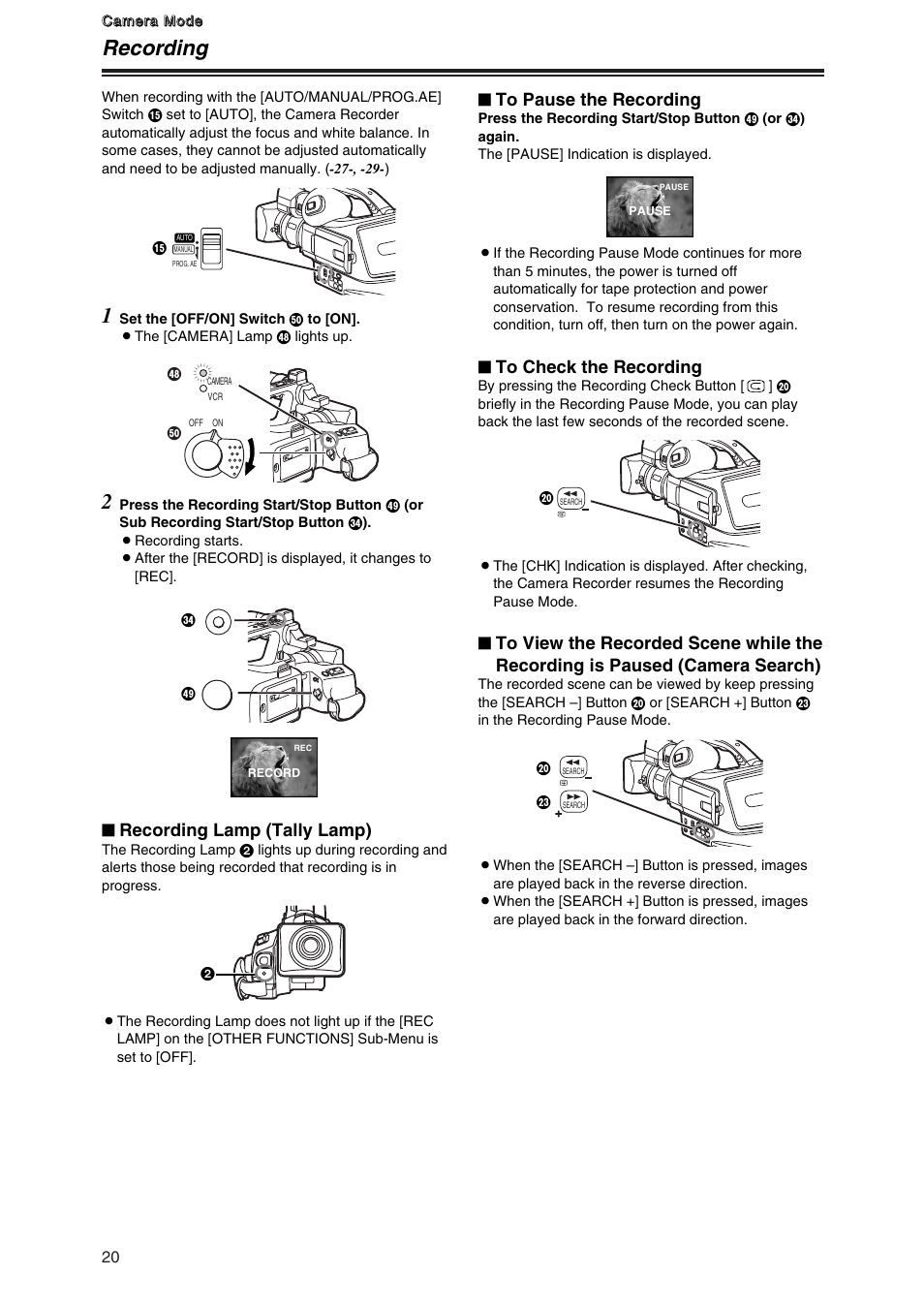 Recording, Recording 1, Recording lamp (tally lamp) | Panasonic AG-DVG7P User Manual | Page 20 / 54