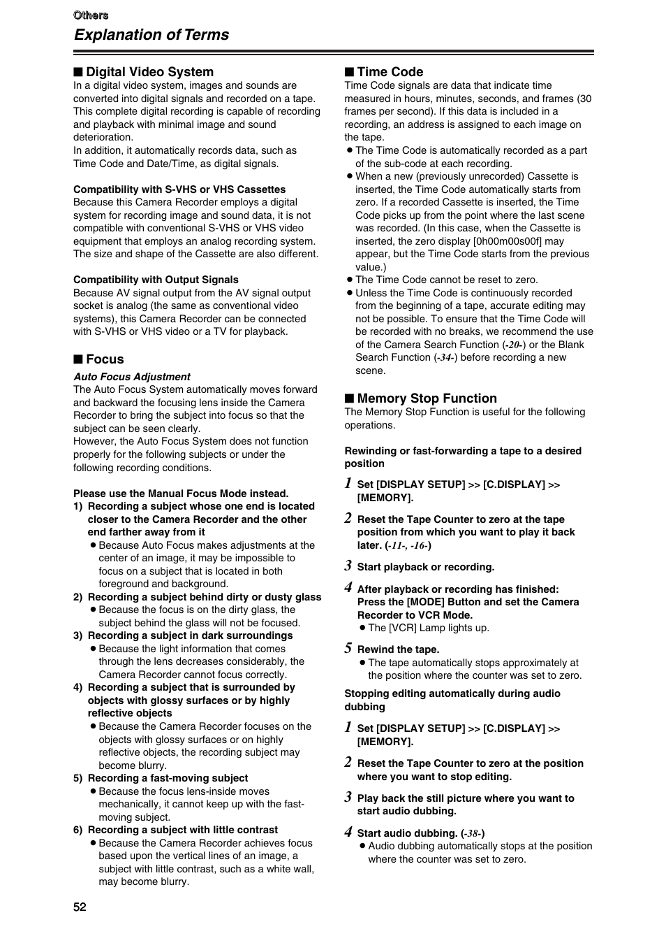 Explanation of terms | Panasonic AG-DVG7P User Manual | Page 52 / 54