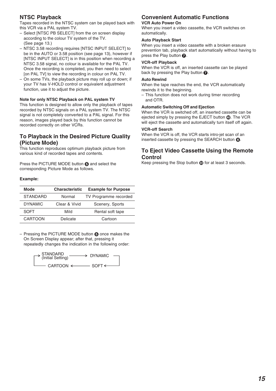 Ntsc playback, Convenient automatic functions | Panasonic NV-FJ625AM User Manual | Page 15 / 32