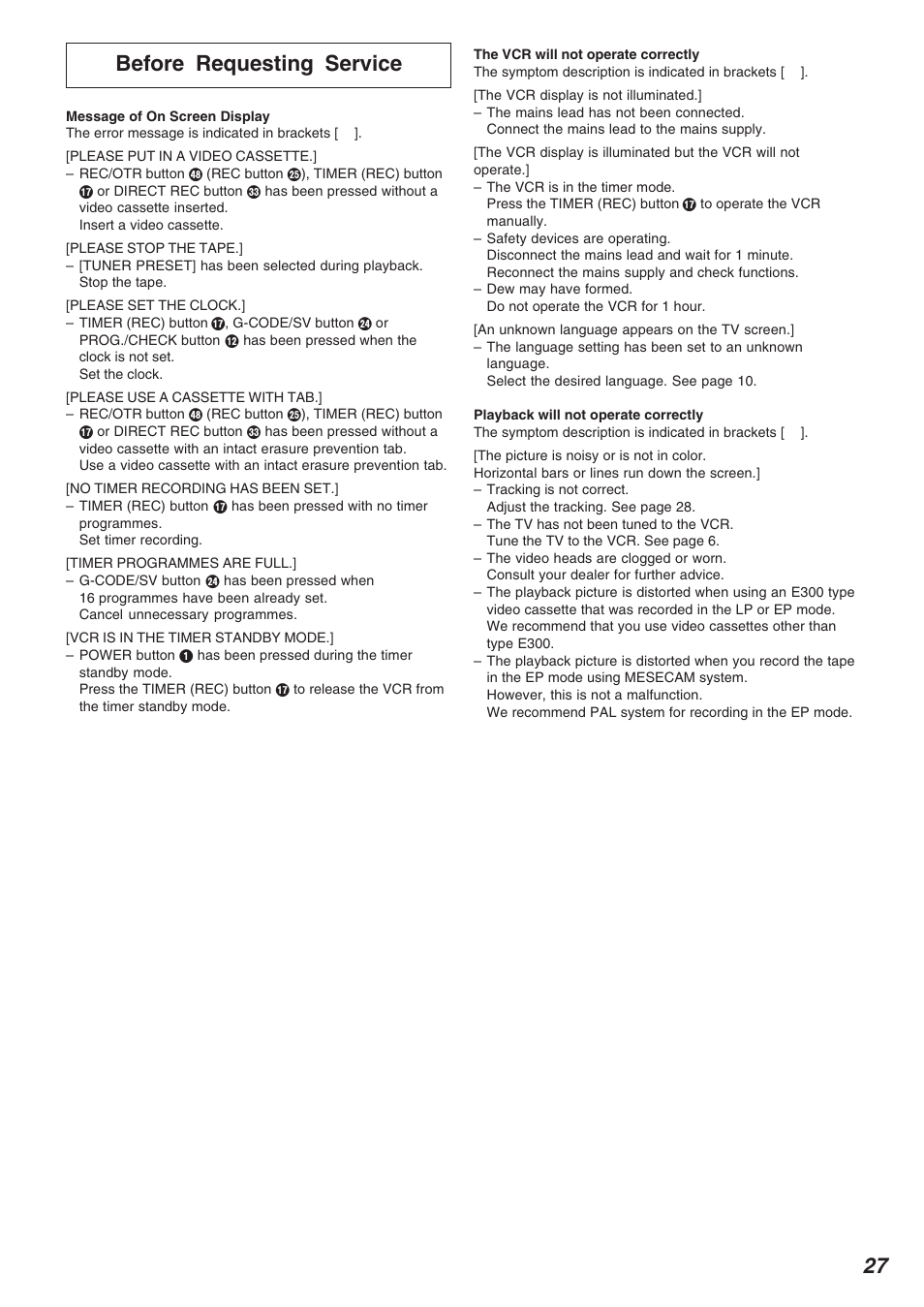 27 before requesting service | Panasonic NV-FJ625AM User Manual | Page 27 / 32