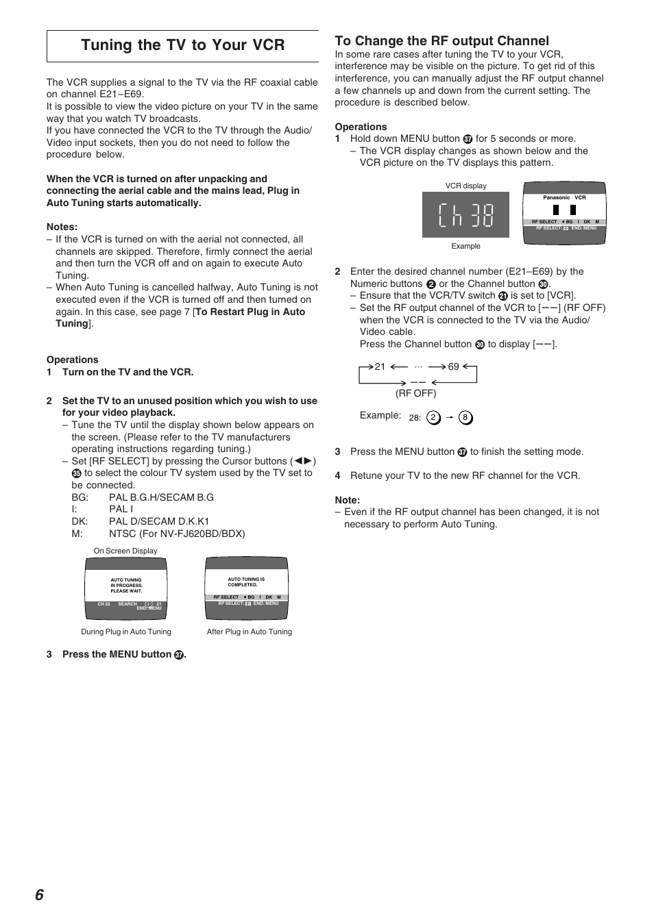 Tuning the tv to your vcr | Panasonic NV-FJ625AM User Manual | Page 6 / 32