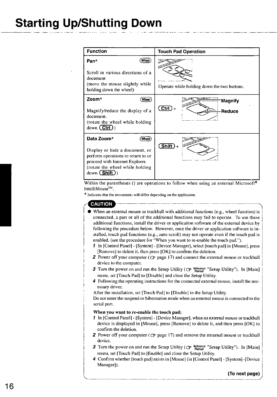 Starting up/shutting down | Panasonic CF-47 Series User Manual | Page 16 / 36