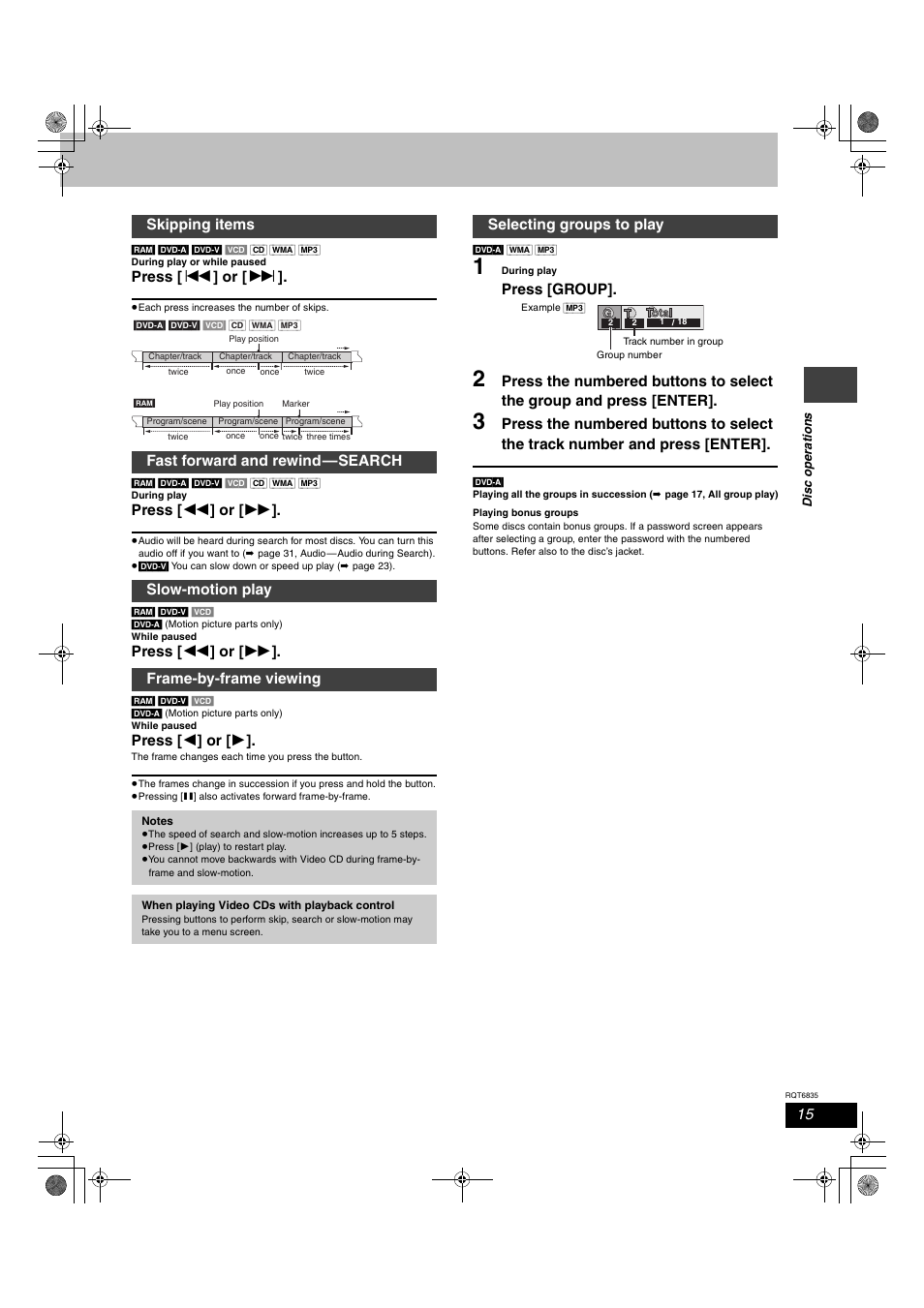 Press [ : ] or [ 9, Press [ 6 ] or [ 5, Press [ 2 ] or [ 1 | Press [group, Selecting groups to play | Panasonic SC-HT500 User Manual | Page 15 / 40