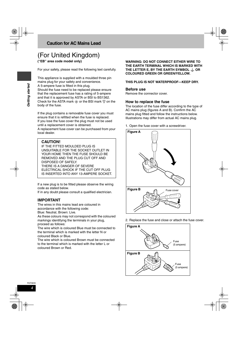 For united kingdom), Caution for ac mains lead | Panasonic SC-HT500 User Manual | Page 4 / 40