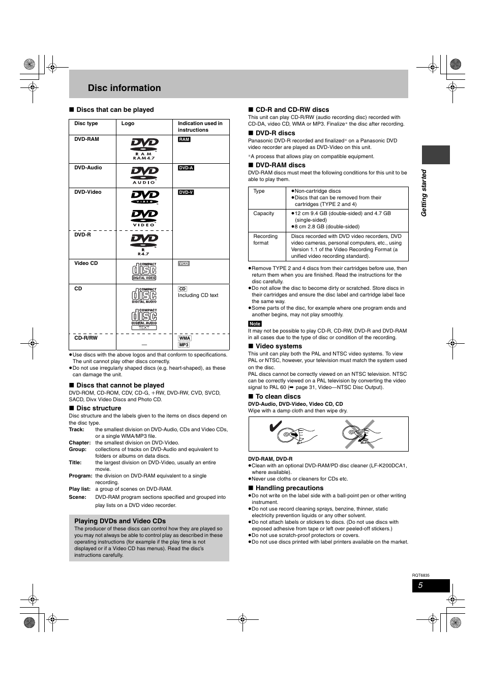 Disc information | Panasonic SC-HT500 User Manual | Page 5 / 40