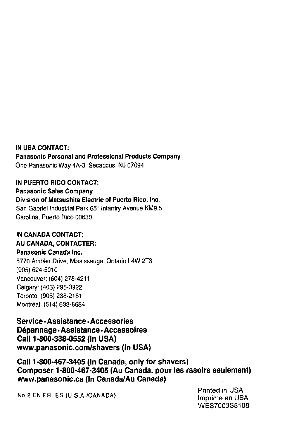 Panasonic ES7003 User Manual | Page 24 / 24