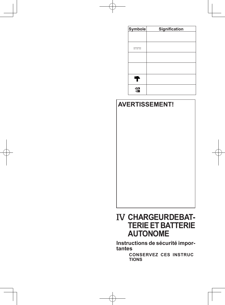 Chargeur de bat- terie et batterie autonome, Avertissement, Instructions de sécurité impor- tantes | Panasonic EY7840 User Manual | Page 20 / 48